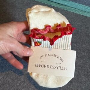 Effortless Club Strawberry Ruffle Grip Socks Pilates Barre Yoga NEW